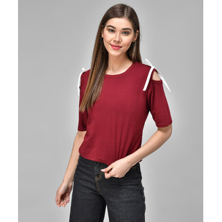                       Raabta Maroon Cold Shoulder With Knots                                              