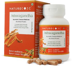 Nature Code Ashwagandha Pure Anxiety  Stress Relief  Energy  Endurance Extract Capsule