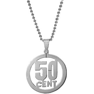                       Sullery Stylish 50 Cent Round Shape Locket with chain Silver Stainless Steel Pendant                                              