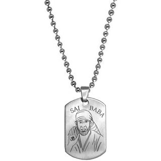                       Sullery Religious Shirdi Sai Baba Locket With Chain Silver Stainless Steel Pendant                                              