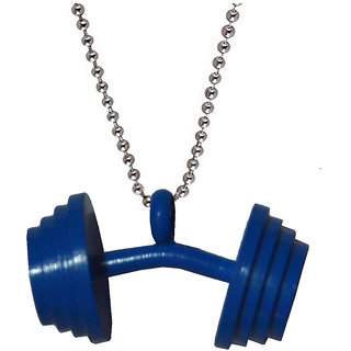                       Sullery Stylish Bodybuilding Barbell Dumbbell Locket With Chain Blue Metal Pendant                                              