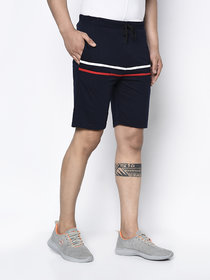 Glito-Men's Shorts with Contrast Front Stripe  Pockets- Solid Navy