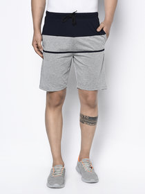 Glito-Color Block Side Pockets Regular Fit Navy  Grey Cotton Shorts For Men