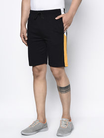 Glito-Men's Shorts with white  Mustard Side Stripe  Pockets- Solid Black Shorts