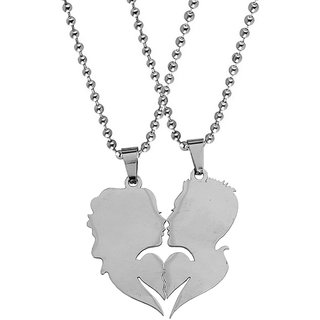                       Sullery Heart Men And Women Kissing Each Other Couple Heart Locket Silver Stainless Steel Pendant                                              