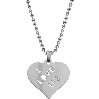                       Sullery   Heart I Love U 2 Couple Locket Silver Stainless Steel Pendant   For Men Women                                              