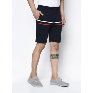 Glito-Men's Shorts with Contrast Front Stripe  Pockets- Solid Navy