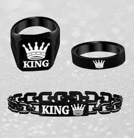 Alanswiss Alloy Black Crown Ring And Bracelet For Men's