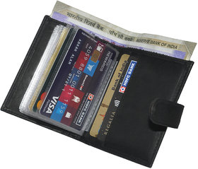 DUO DUFFEL RFID Protected Genuine Black Leather 16 Slot Credit Card Holder