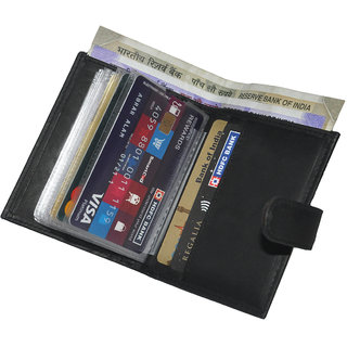                       DUO DUFFEL RFID Protected Genuine Black Leather 16 Slot Credit Card Holder                                              