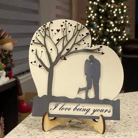 Sketchfab (Couple under heart tree) Valentine Wreath Wall Hanging Sign Wedding Gift for Couples Laser Cut Heart Love