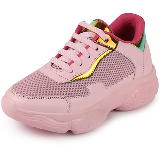 Fausto Women's Pink Sports & Outdoor Lace Up Running Shoes