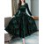 Westchic Green Floral Velvet Round Neck Full Sleeves Maxi A Line Dress