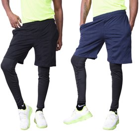NSZO Solid Men Black-BLUE Shorts (Pack of 2)