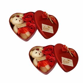 Unique Heart Shape Metal Box With A Teddy And Roses Valentine Day Gift for Your Beloved, Decorative Showpiece (Red6 Inc