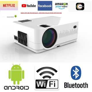 Android 8.0 Smart Projector 1080p Full HD 2021 New Model HQ4 Mini Portable Smart TV -Supports Wifi, HDMI, VGA,AV IN, USB
