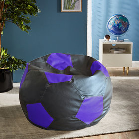 Style Homez Premium Leatherette Football Bean Bag XXL Size Black-Blue Color, Cover Only