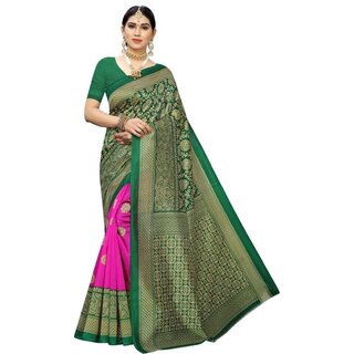                       SVB Saree Pink And Green Colour Mysore Silk Saree                                              