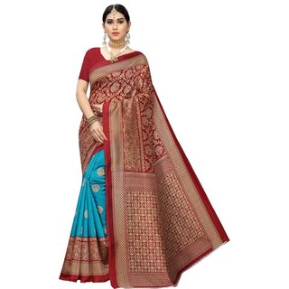                       SVB Saree Teal And Red Colour Mysore Silk Saree                                              