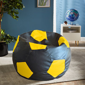 Style Homez Premium Leatherette Football Bean Bag XXL Size Black-Yellow Color, Cover Only