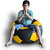 Style Homez Premium Leatherette Football Bean Bag XXL Size Black-Yellow Color, Cover Only