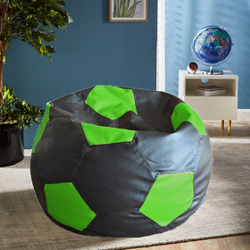 Style Homez Premium Leatherette Football Bean Bag XXL Size Black-Green Color Filled with Beans Fillers