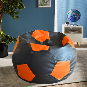 Style Homez Premium Leatherette Football Bean Bag XXL Size Black-Orange Color Filled with Beans Fillers