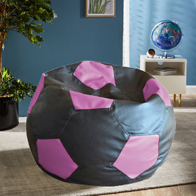 Style Homez Premium Leatherette Football Bean Bag XXL Size Black-Purple Color Filled with Beans Fillers