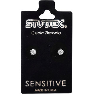                       Studex Sensitive Stainless Steel Tiffany 3MM Cubic Zirconia Ear Studs                                              