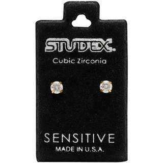                       Studex Sensitive Gold Plated Tiffany 4MM Cubic Zirconia Ear Studs                                              