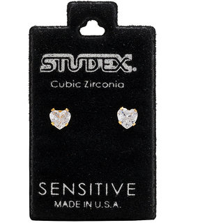                       Studex Sensitive Gold Plated 5X5MM Cubic Zirconia Heart Ear Studs                                              