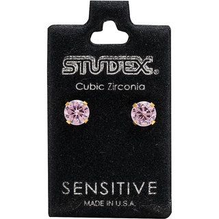                       Studex Sensitive Gold Plated Tiffany 6MM Pink Cubic Zirconia Ear Studs                                              