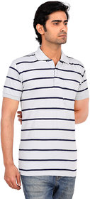 Kandy Light Grey Striped Polo Collor T- Shirt For Mens
