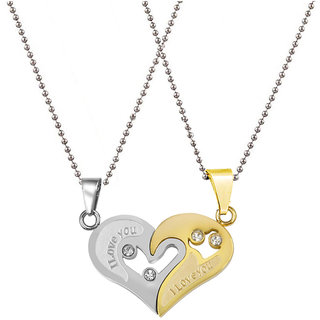 Sullery Valentine Day Gift Broken Heart 2pc Locket Gold And Silver Stainless Steel  Necklace Chain