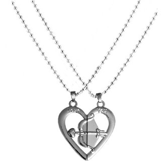                       Sullery Valentine Day Gift Broken Heart Love You 2pc Couple Locket Silver Zinc Necklace Chain                                              