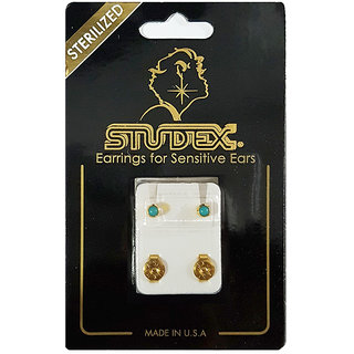                       Studex Select Card 3MM Regular Gold Plated Bezel Turquoise Pearl Ear Studs                                              