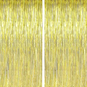 ARHAM Rose Gold Metallic Tinsel Foil Fringe Curtains for Decorations (Set of 2) - 3 X 6 ft 10 inches