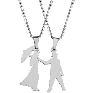                       Sullery Valentine Day Special Gift Love Couple 2pc Locket Silver Stainless Steel Necklace Chain                                              