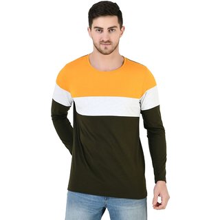 Round Neck Yellow Milange Grey  and Army Green Full Sleeve T-Shirt