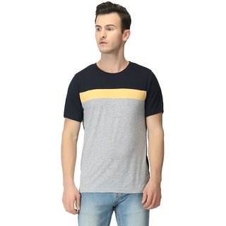 Round Neck Black Yellow  Light Grey Half Sleeve T-Shirt