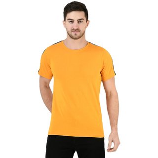                       Round Neck Yellow Black  and White Half Sleeve T-Shirt                                              
