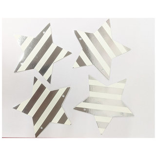                       Hippity Hop Star Hanging white stripes Decoration Paper Garlands Banner(White  Silver)                                              