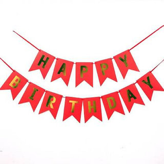                       Hippity Hop Red Happy Birthday Banner with Shimmering Gold Letters,Red happy birthday                                              