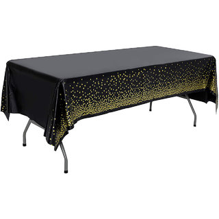                       Hippity Hop Black  Gold Polka Dot Party Disposable Table Cover (Size 54  X 108) ( Black)                                              