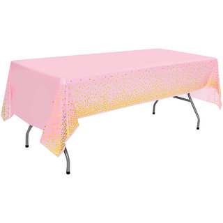                       Hippity Hop Pink  Gold Polka Dot Party Disposable Table Cover (Size 54  X 108) ( Pink)                                              