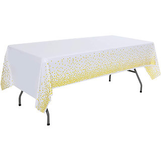                       Hippity Hop White  Gold Polka Dot Party Disposable Table Cover (Size 54  X 108) ( White)                                              