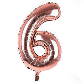                      Hippity Hop 6 Numbers Foil Balloon 32 Inch -(Pack of one Unit) Rose Gold (Rose Gold-6 )                                              