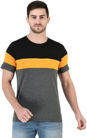 Round Neck Black Yellow   Dark Grey Half Sleeve T-Shirt