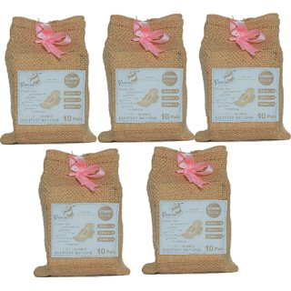 Graciss Bamboo Sanitary Pads 5 Combo with an Attractive Jute Pouch(50 Pcs XXXL-20/ XL-15/ L-15)