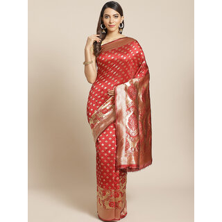                       Meia Red And Gold Embellished Art Silk Saree                                              